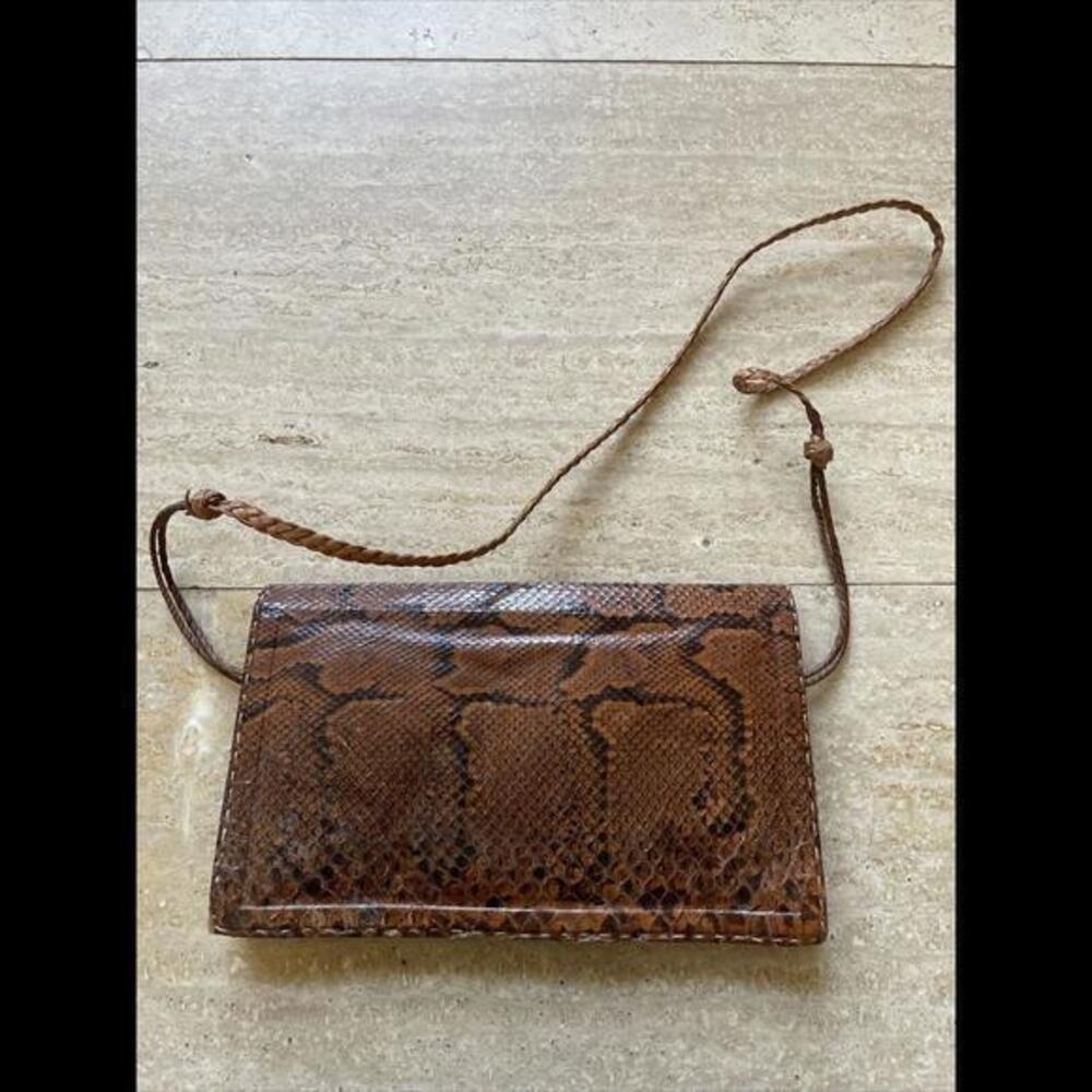 VTG Brown Python Snake Skin Leather Envelope‎ Clu… - image 1